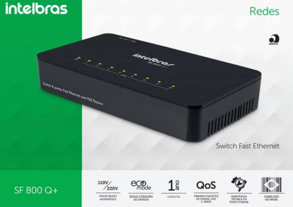 Imagem do Switch Intelbras 8 Portas Fast Ethernet SF 800 Q+